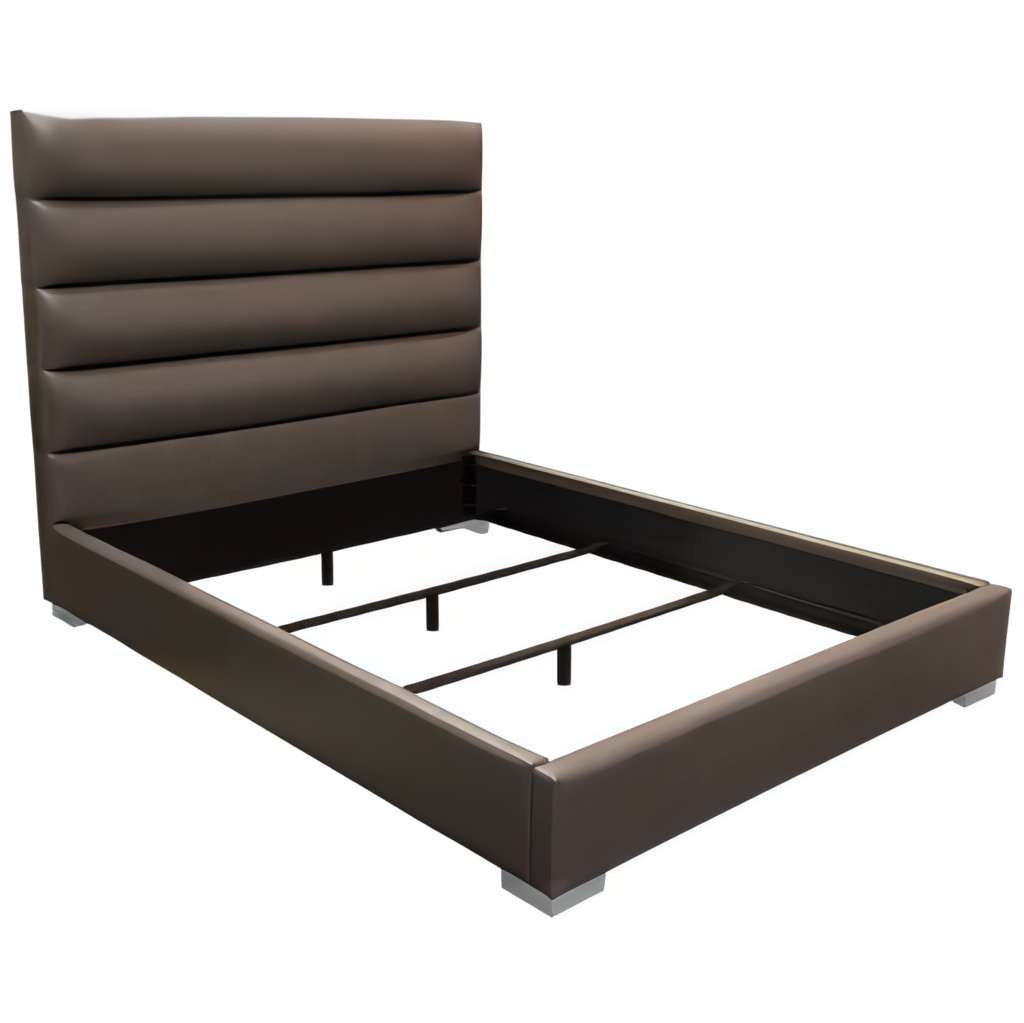 Queen Bed Diamond Sofa , Queen Bardot Channel Tufted Bed in Elephant Grey