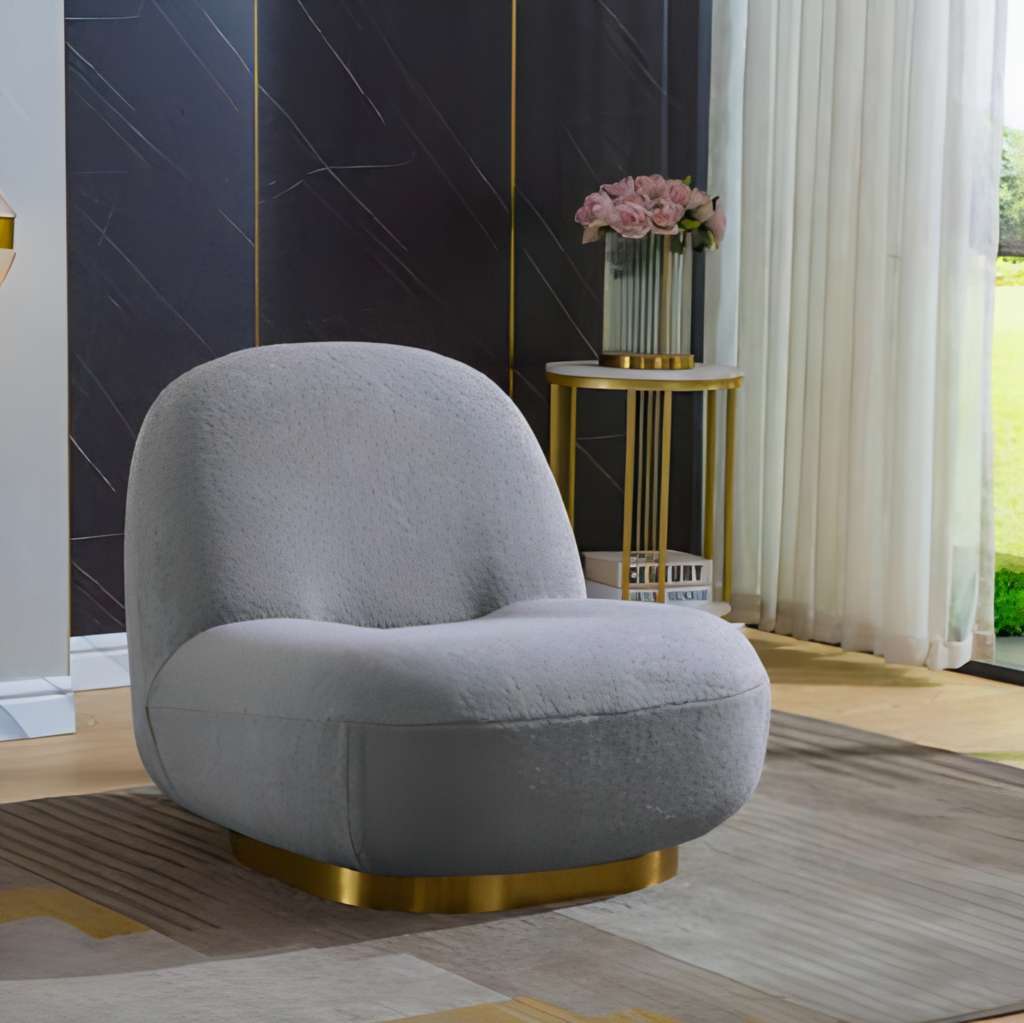 Velvet Swivel Accent Chair with Gold Finish - White
