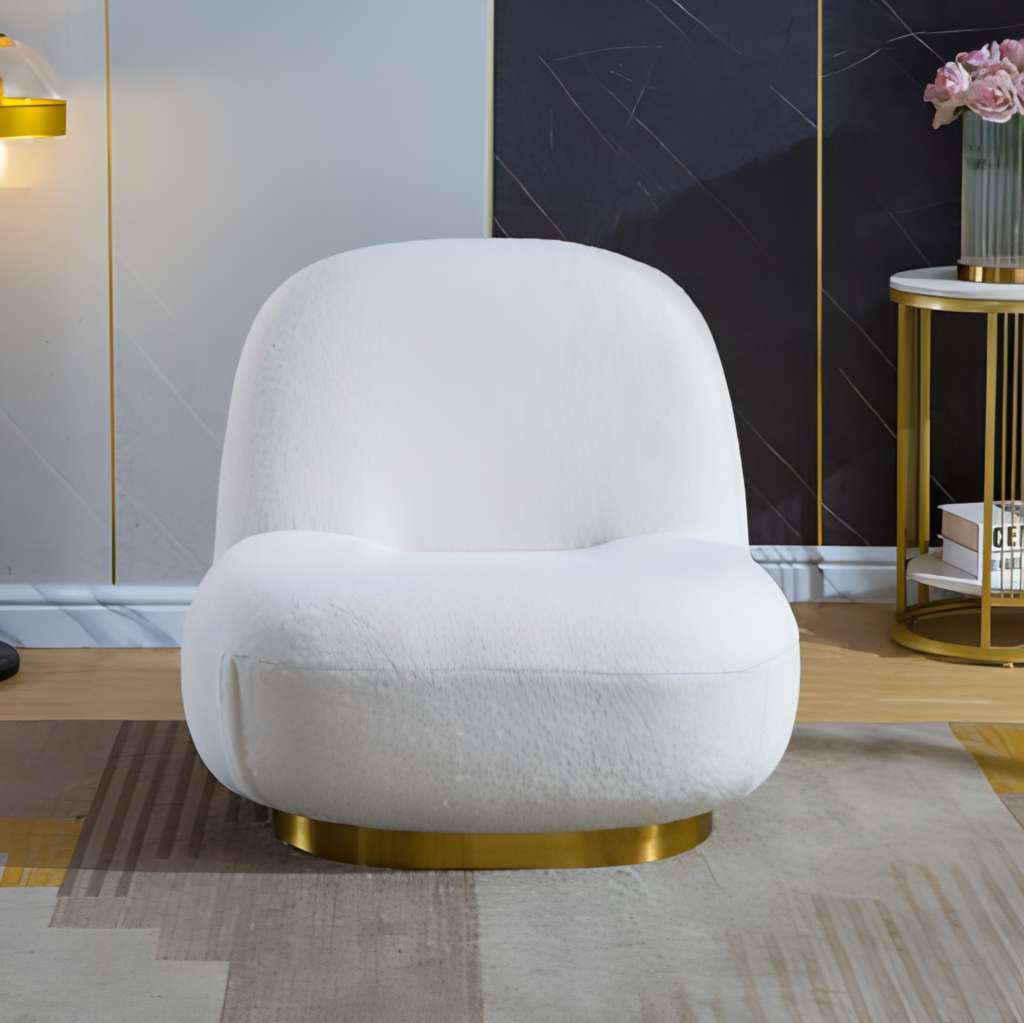 Velvet Swivel Accent Chair with Gold Finish - White