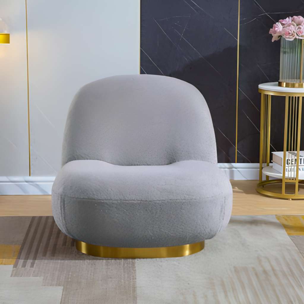 Velvet Swivel Accent Chair with Gold Finish - White