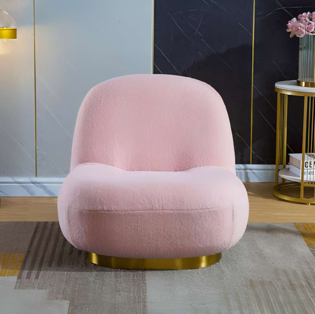 Velvet Swivel Accent Chair with Gold Finish - White