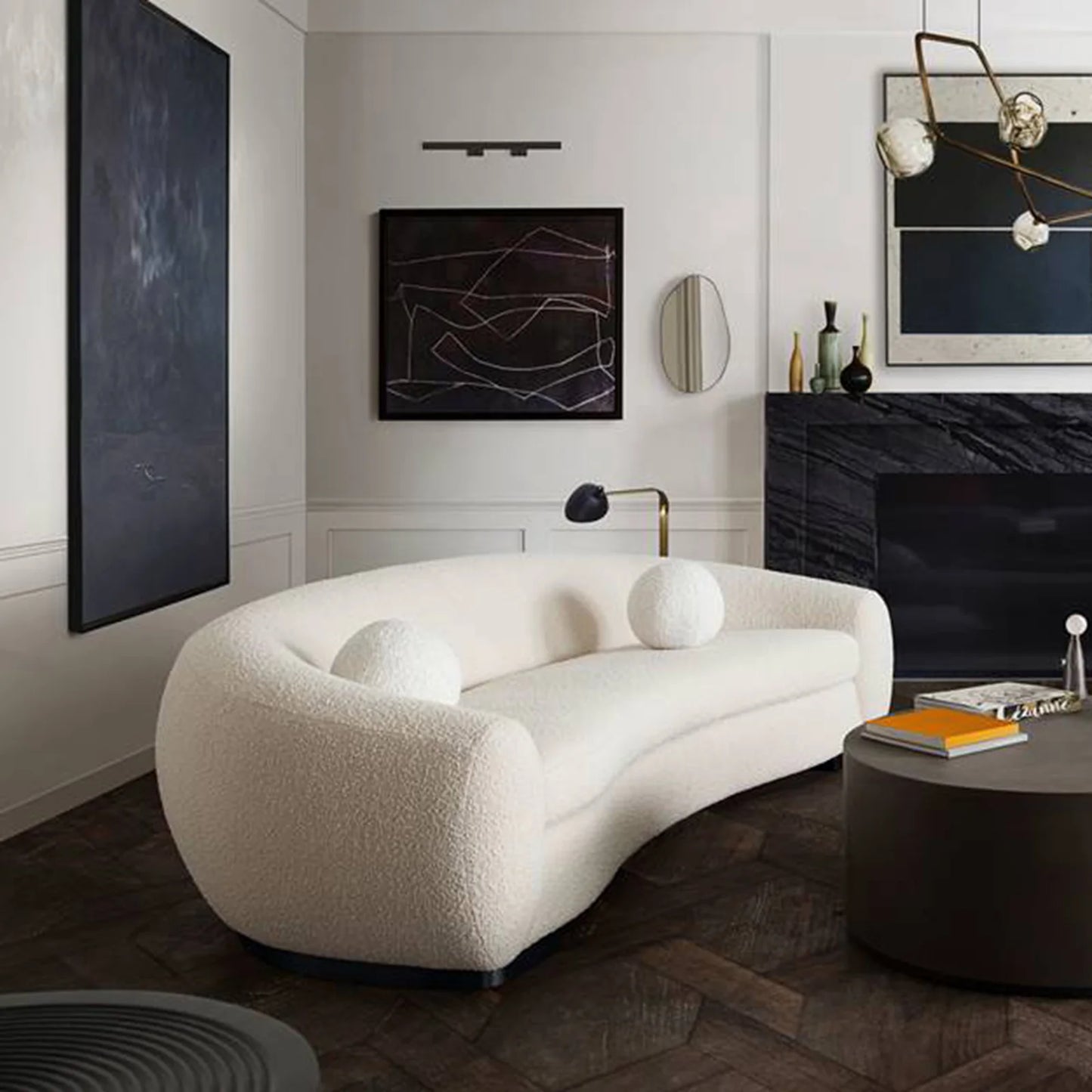 Pascal 97'' Sofa in Bone Boucle Textured Fabric