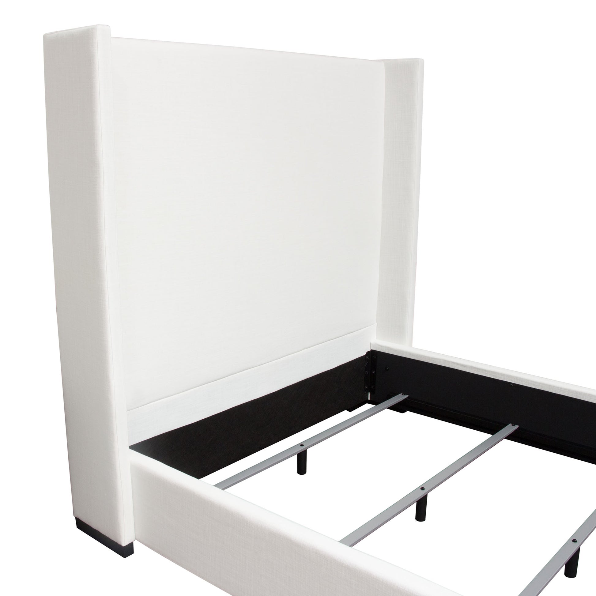 Seattle Bed with Vintage Wing in White Linen Queen/EK sizes
