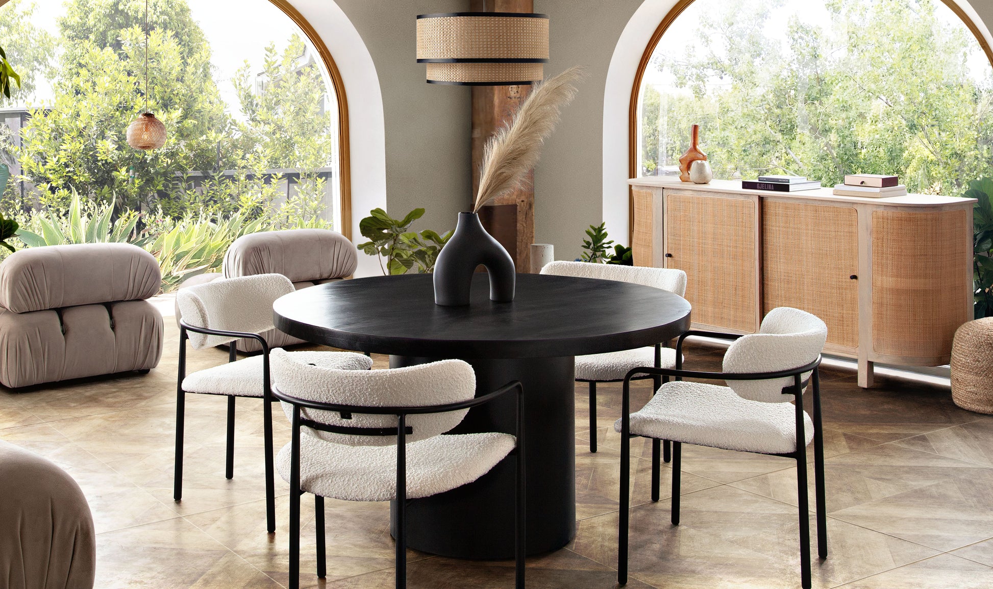 Skyler Dining Chair in Ivory Boucle & Black Metal