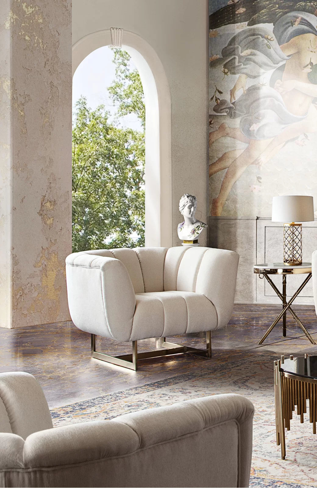 Venus 35" Wide Upholstered Armchair with Gold Finished Metal Legs
