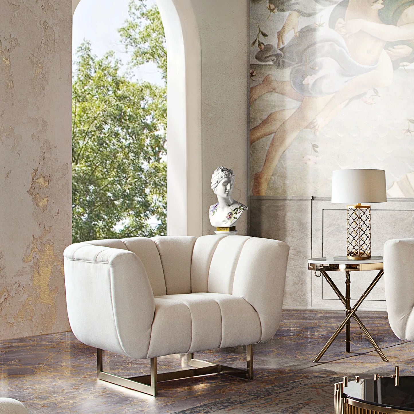 Venus 35" Wide Upholstered Armchair with Gold Finished Metal Legs