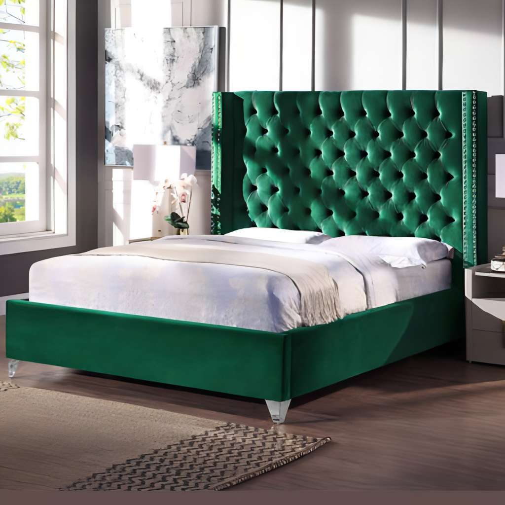 Contemporary Velvet Upholstered Bed with Deep Button Tufting, High Density Foam, Queen/King size