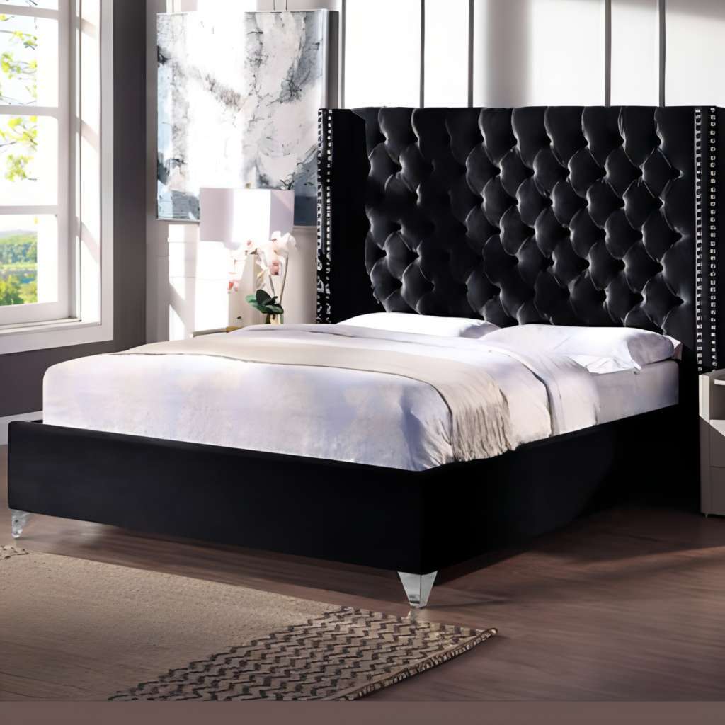 Contemporary Velvet Upholstered Bed with Deep Button Tufting, High Density Foam, Queen/King size