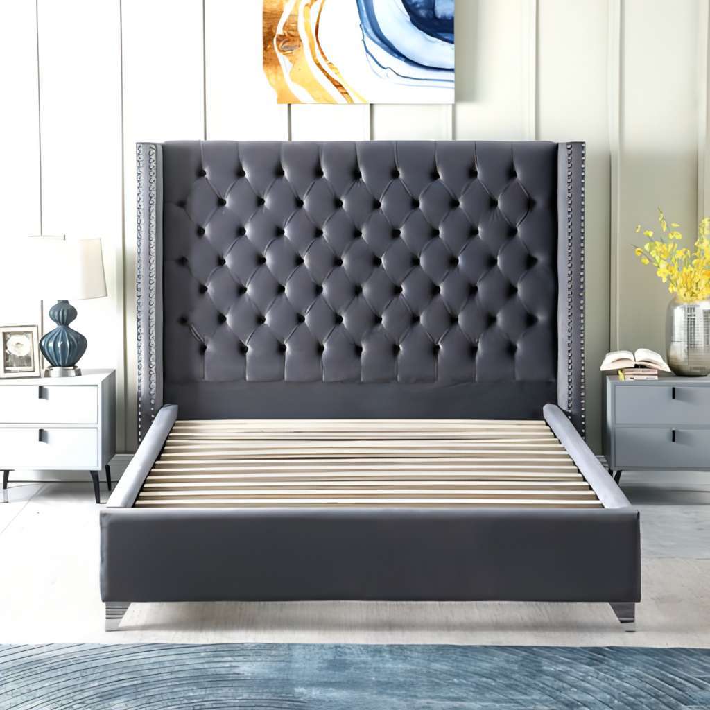 Contemporary Velvet Upholstered Bed with Deep Button Tufting, High Density Foam, Queen/King size