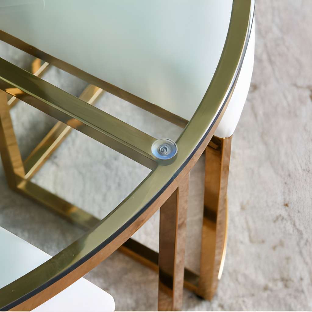 Glass Top Round Coffee Table & 4 Upholstered Stools