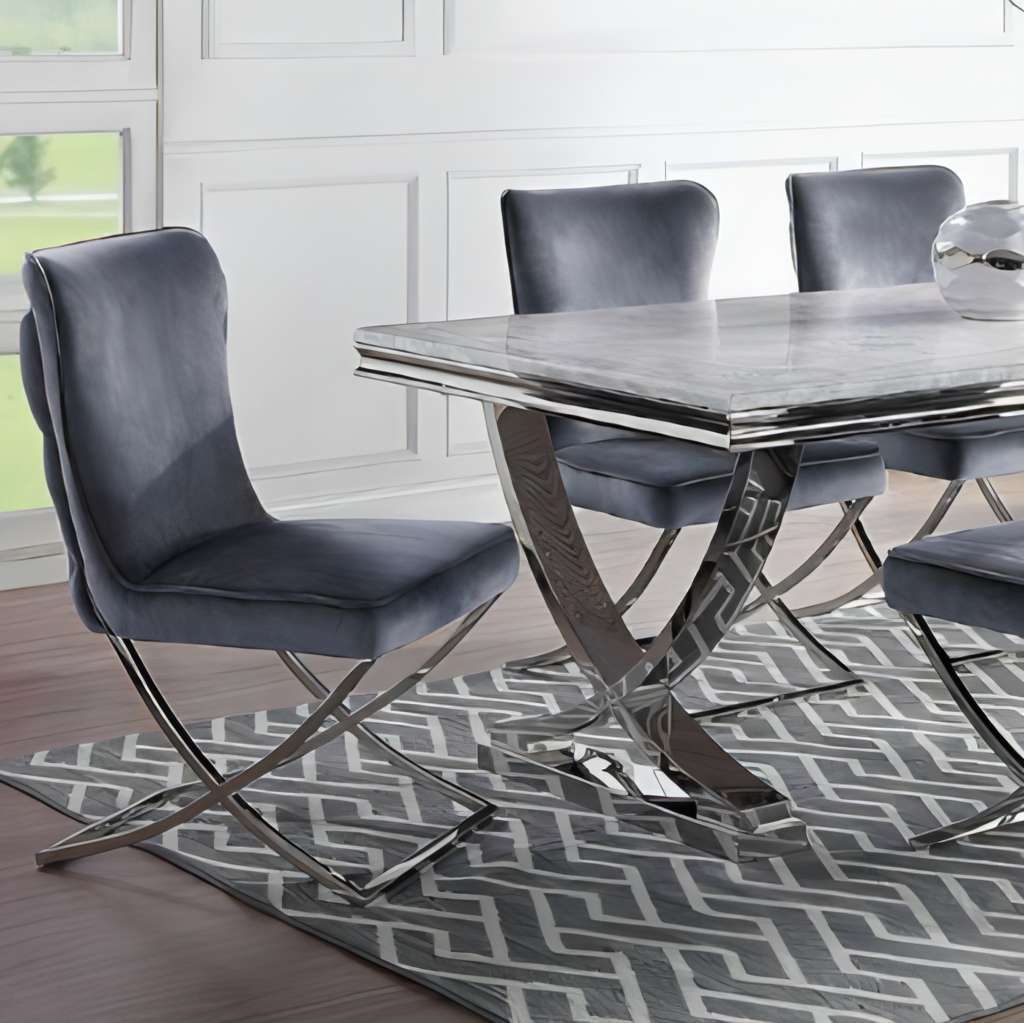 Furniture of America Wadenswil Faux Marble Dining Table in Chrome